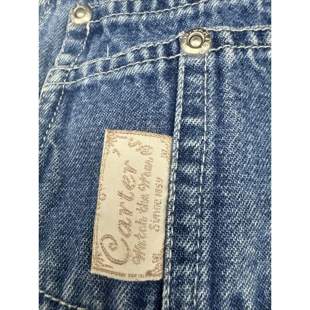 VTG Carters Watch The Wear Girls Blue Denim‎ Raw Hem Shortalls Overalls Sz 6X